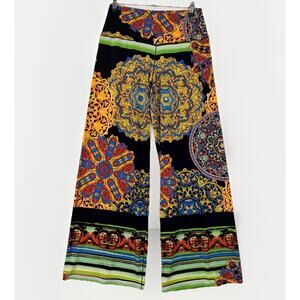 EVA VARRO Ornate‎ Wide Leg Floral Palazzo Pants Colorful Art Stretch Womens M